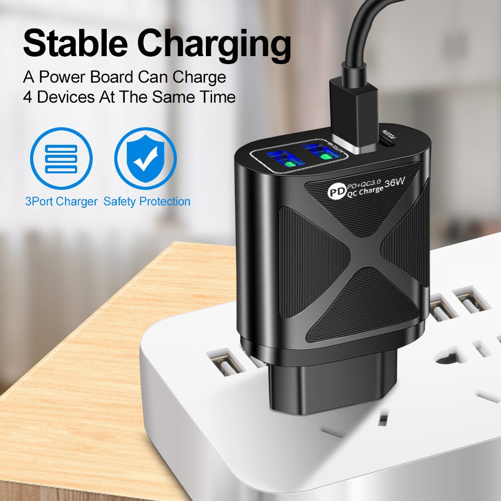 36W PD+QC3.0 2.4A Dual USB Fast Charging Phone Charger - Korvel