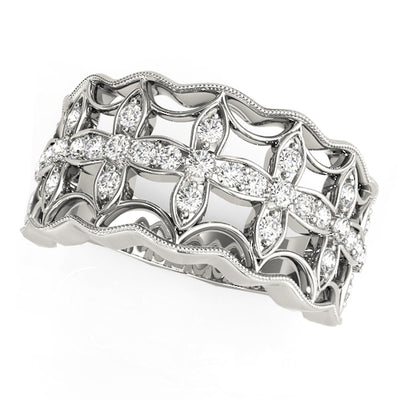 Diamond Studded Four Leaf Clover Ring in 14k White Gold