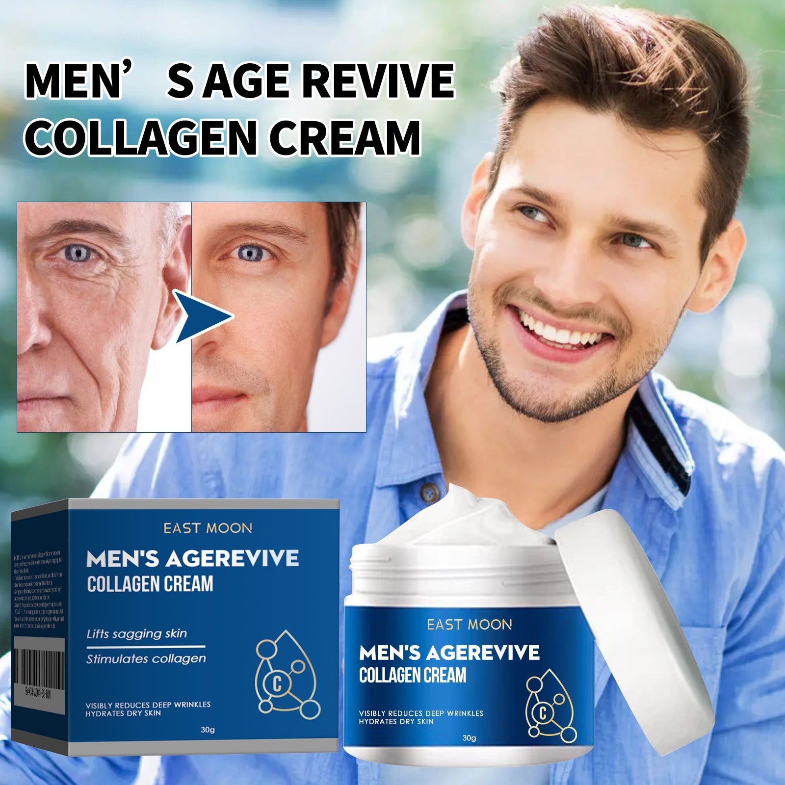 Collagen Wrinkle Remover Cream for Men, Anti Aging Fade Fine Lines Tightening Hydrating Cream - Korvel