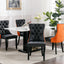 Tufted Solid Wood Contemporary PU and Velvet Upholstered Dining Chair with Wood Legs Nailhead Trim 2-Pcs Set Black+Orange - Korvel