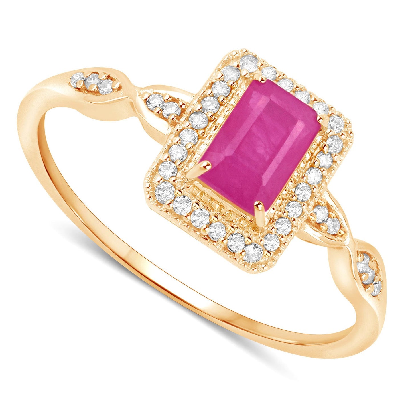 0.75 Carat Ruby and Diamond Halo Engagement Ring in 14K Gold
