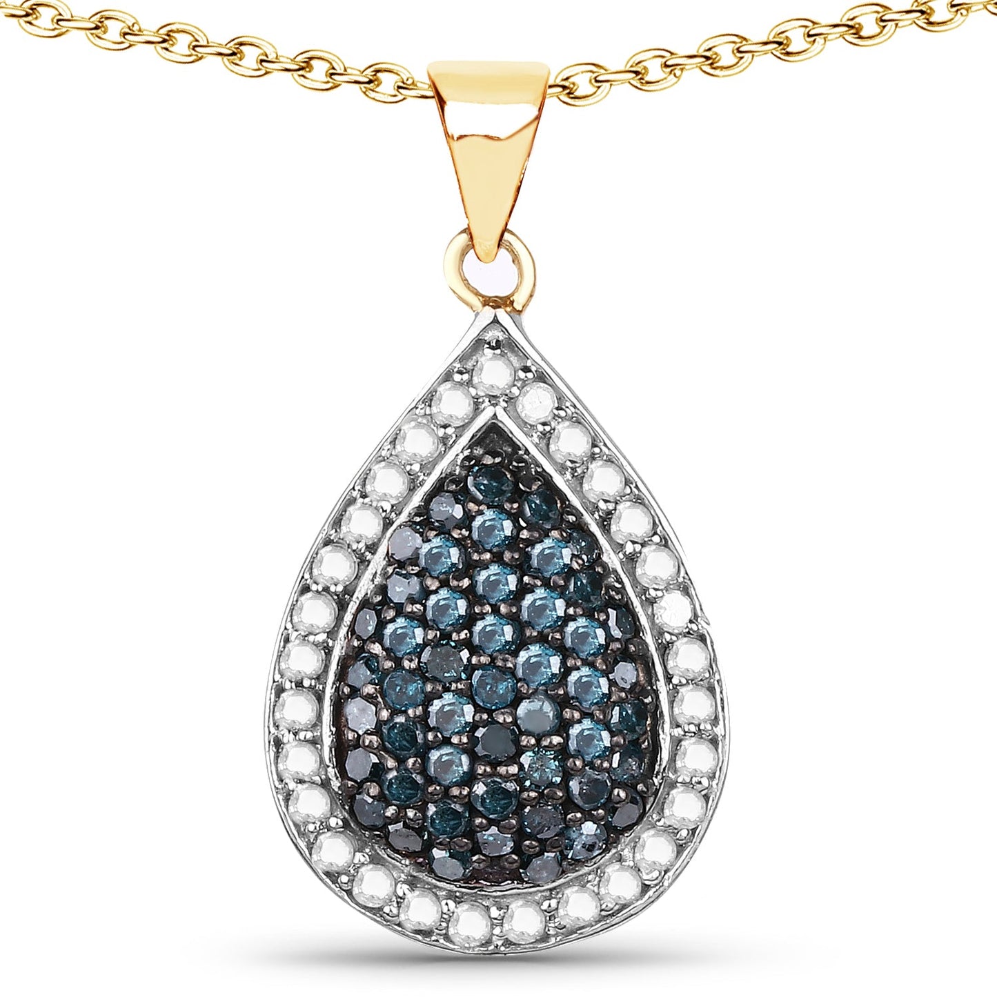 14K Yellow Gold Plated Blue & White Diamond Pendant