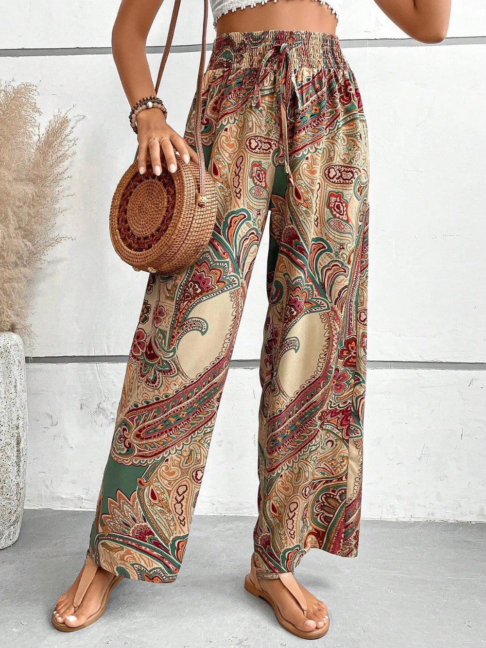 Printed Wide Leg Pants - Korvel