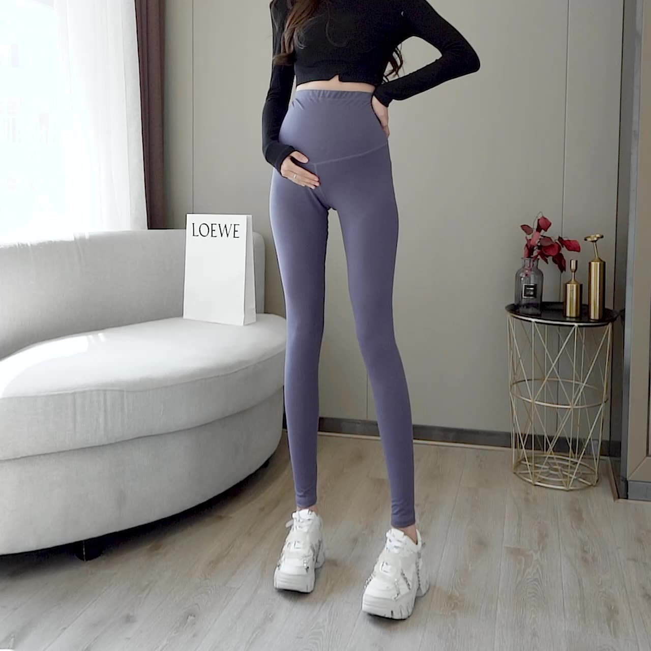Pregnant Women's Shark Pants Do Not Drop Off Leggings Double Sided Brushed Large Size 100kg High Waist Hip Lifting Barbie Pants - Korvel