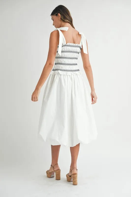 Vestido Midi con Cuerpo Fruncido para Mujeres