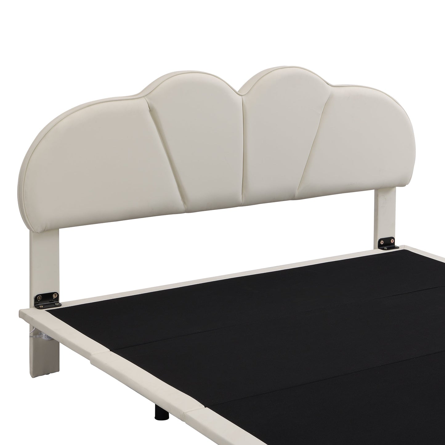 Queen Size Upholstery LED Floating Bed with PU Leather Headboard and Support Legs,Beige - Korvel