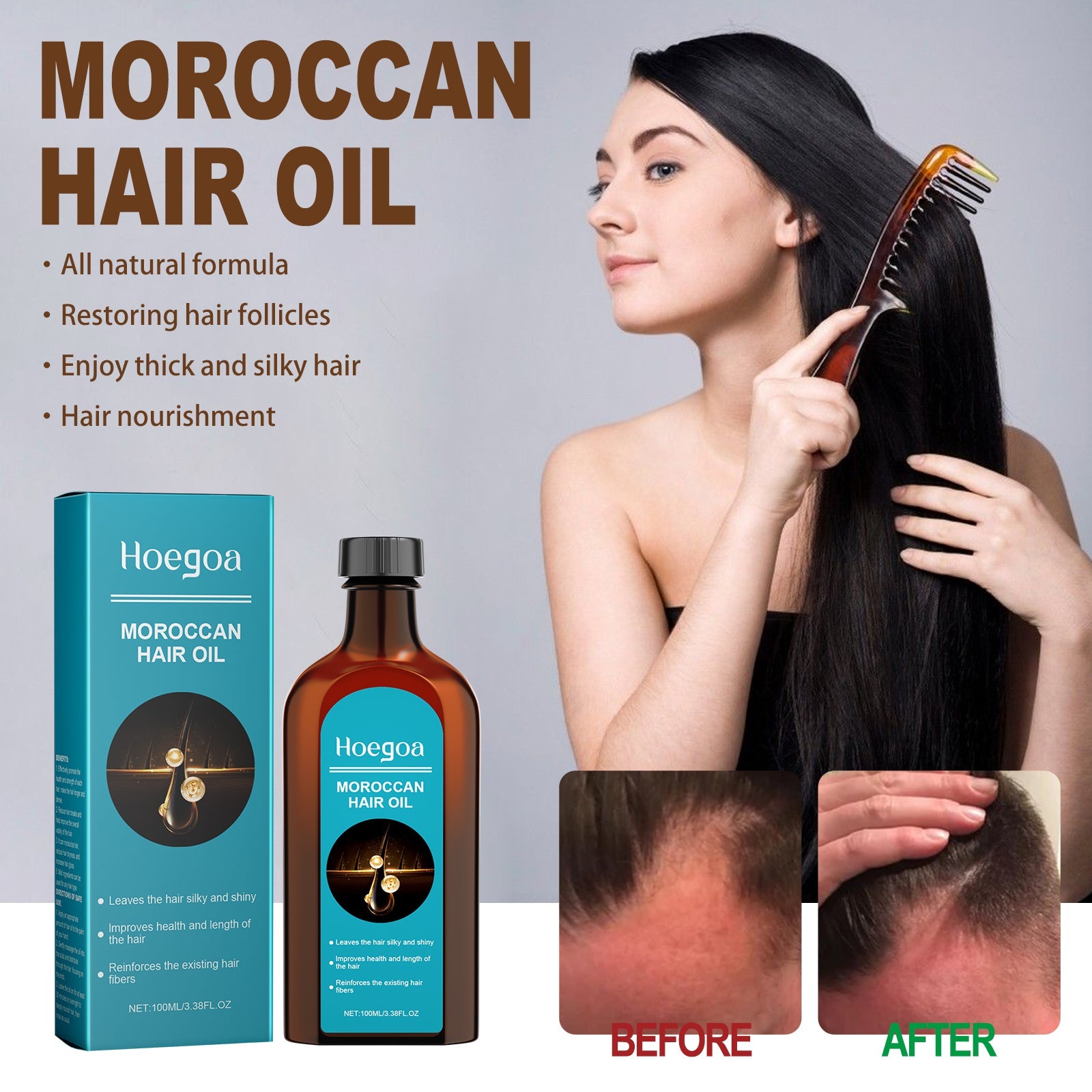 Moroccan Hair Oil, Leave-In Hair Care Serum For Split Ends And Dry Hair Without Greasy Scent - Korvel
