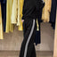 Ensemble haut à col rond à rayures et pantalon de jogging élastique
