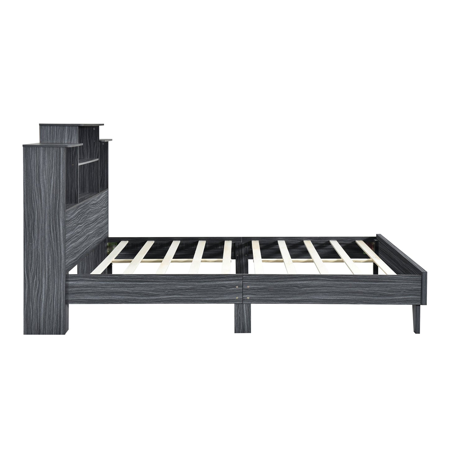 Queen Size Storage Platform Bed Frame with USB Charging - Gray