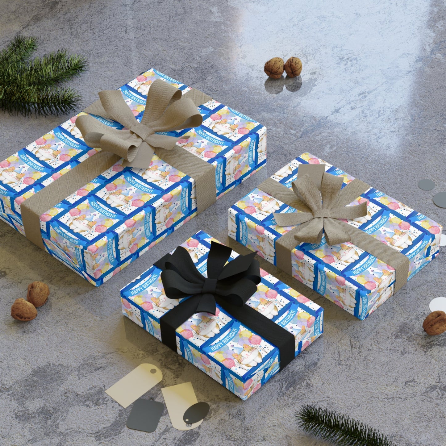 Little Boy Kitty Birthday Wrapping Paper Roll