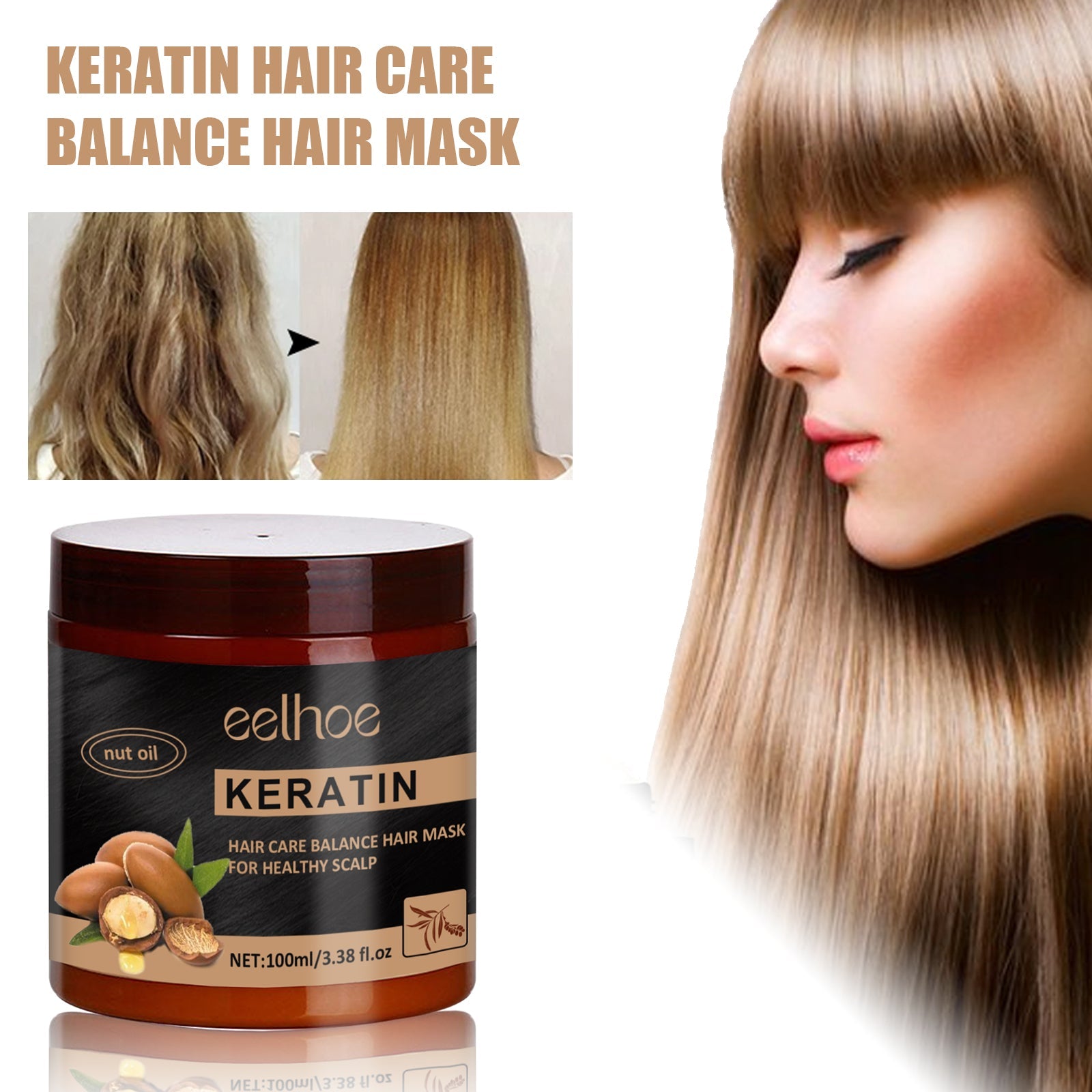 Keratin Hair Care Balance Hair Mask, Repair Frizzy Dry Hair Smooth Moisturizing And Nourishing Hair Mask - Korvel