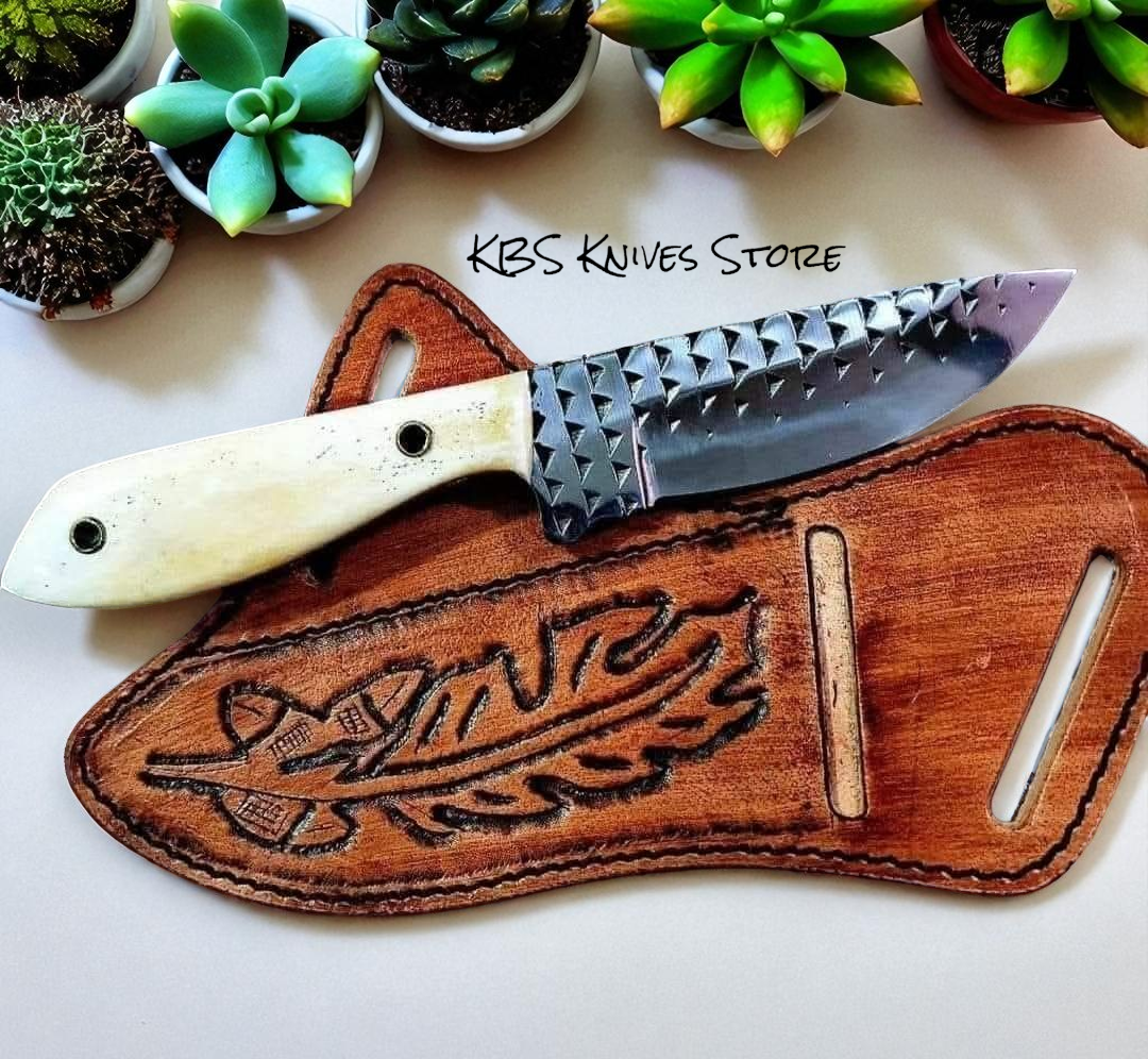 Premium Western Cowboy Knife – 8" Full Tang Rasp Steel with Unique Deer Bone Handle & Leather Sheath - Korvel