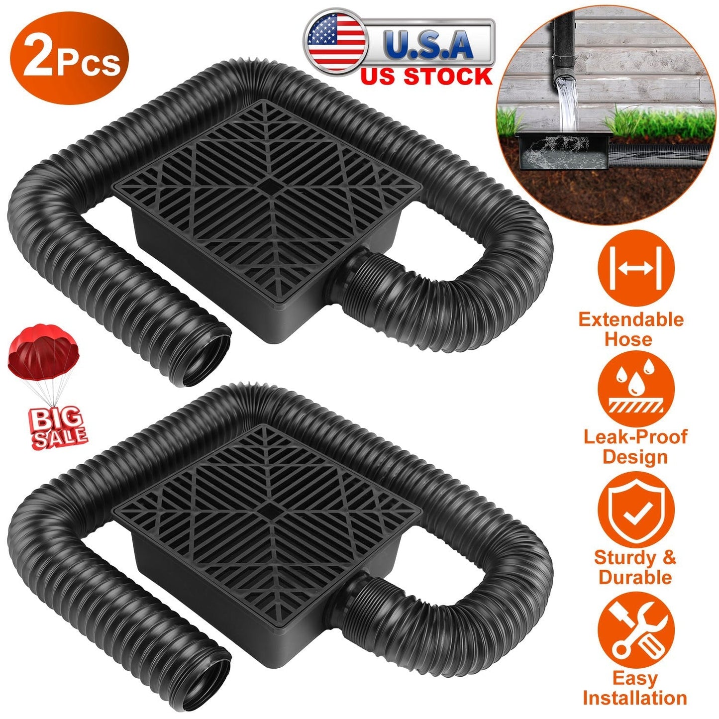 LJG Gutter Downspout Extension with Flexible Hose - 2 Pack