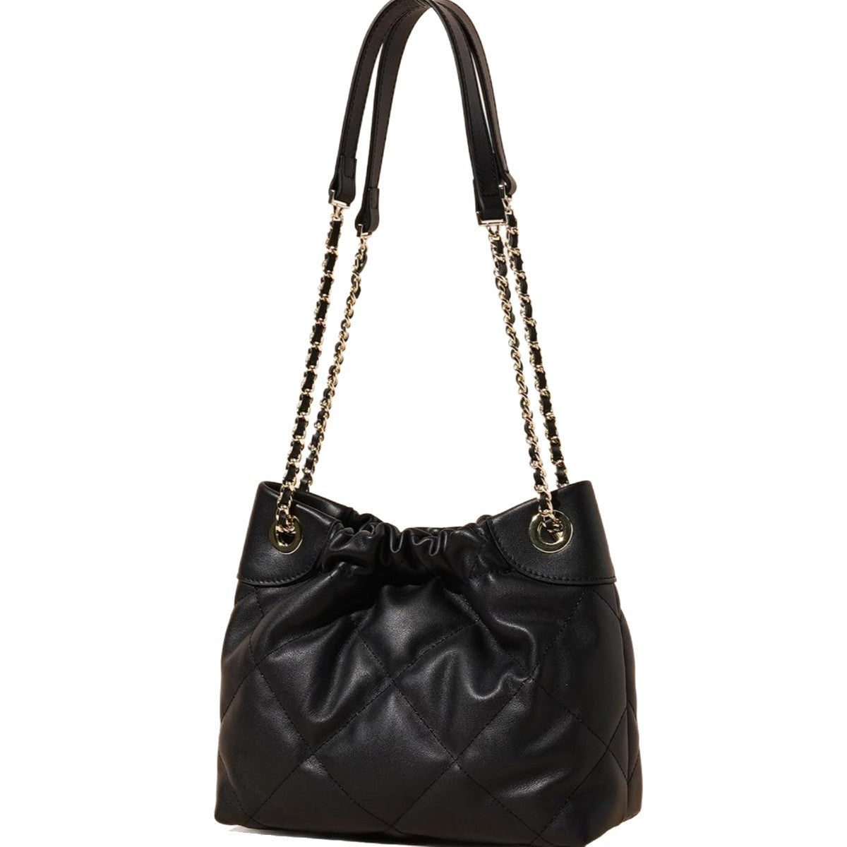 Bolso cruzado de hombro plisado de cuero genuino con correa de cadena