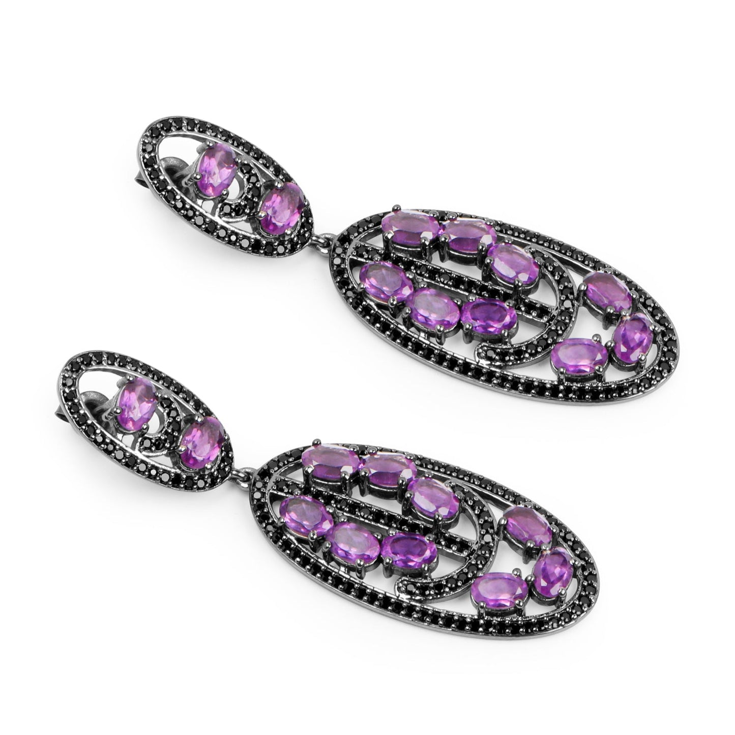 12.45 Carat Genuine Amethyst and Black Spinel Earrings