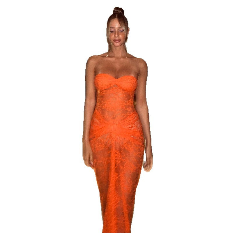 Sexy Halter Lace Sheer Fitted Bodycon Dress - Korvel