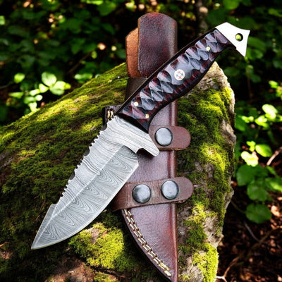 Trailblazer Damascus Steel Hunting Knife with Micarta G10 Handle - Korvel