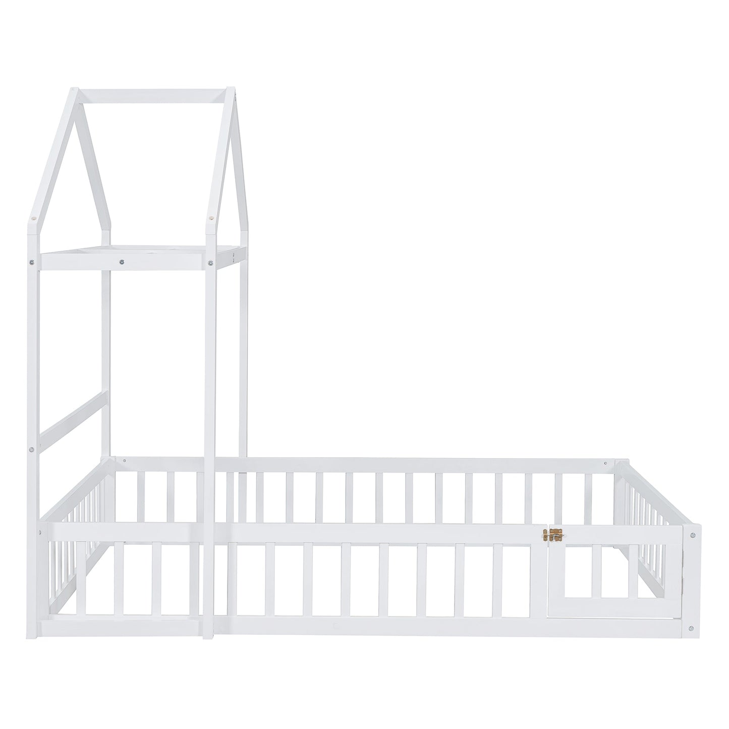 Wooden Full Size Children's Bed with Detachable Headboard and Integrated Clothes Drying Rack, White - Korvel