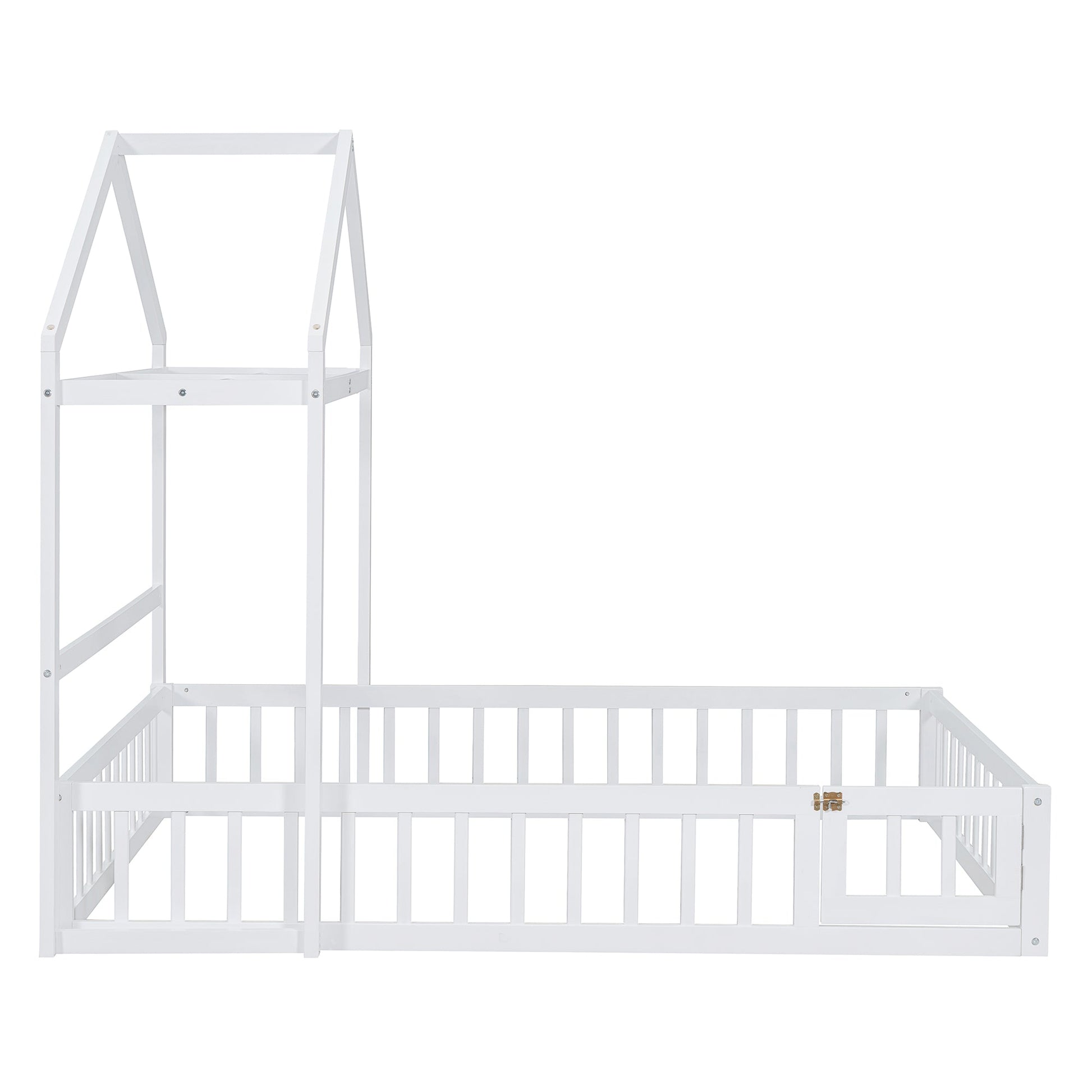 Wooden Full Size Children's Bed with Detachable Headboard and Integrated Clothes Drying Rack, White - Korvel