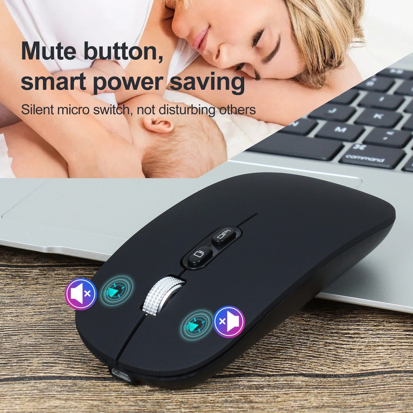 Rechargeable wireless mouse with 2.4G mute and one click return to desktop office mouse with built-in lithium battery - Korvel