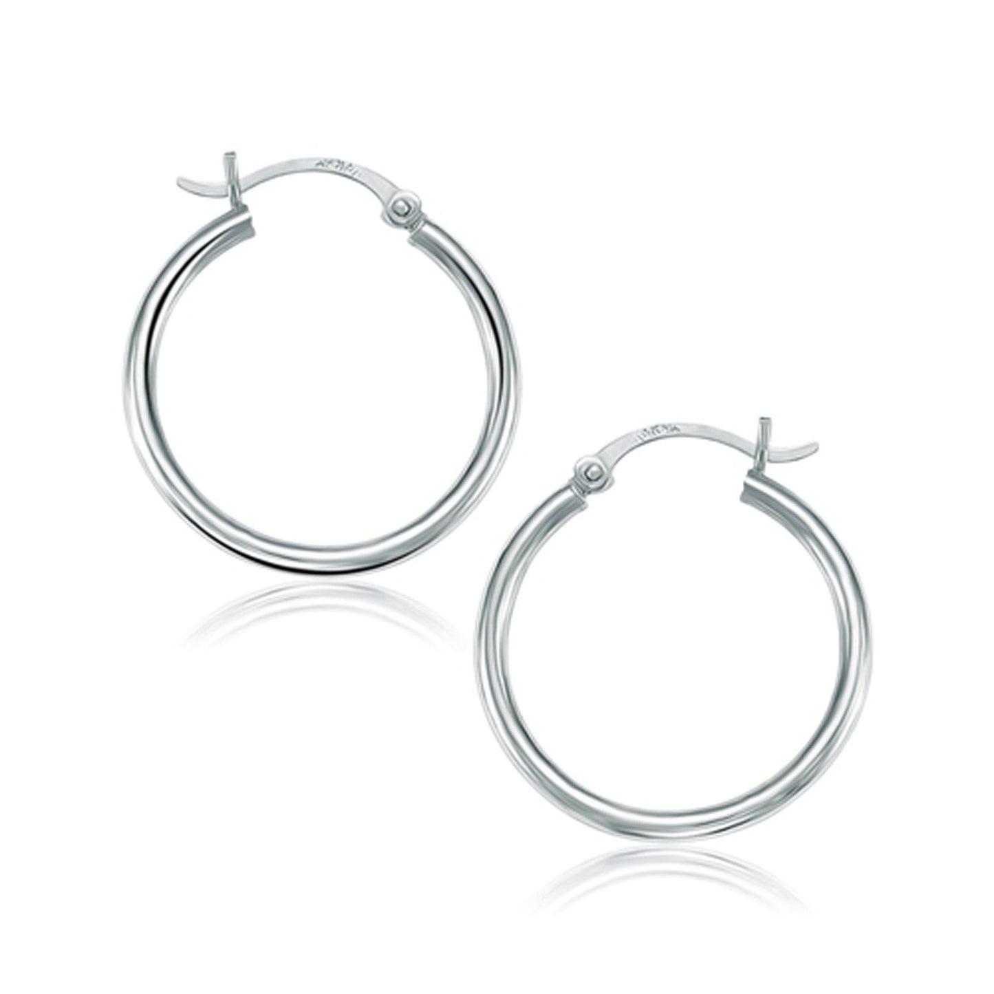 14k White Gold Polished Hoop Earrings - 25 mm