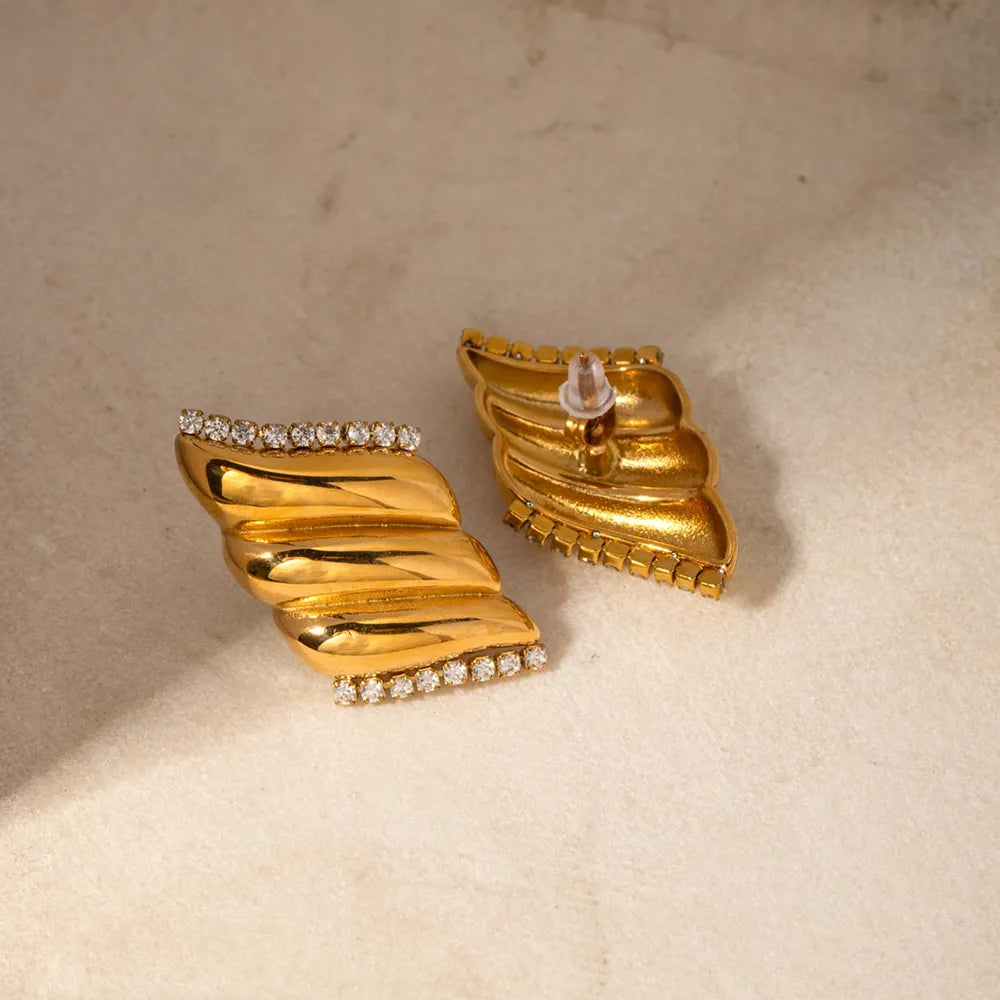 Inlaid Zircon Stainless Steel Geometric Stud Earrings - Korvel