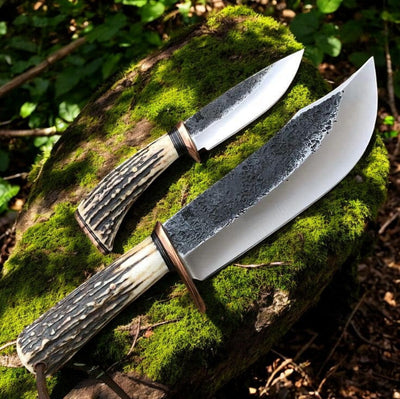 Premium Handmade Hunting Knife Duo – 8" & 4.25" 1095 Steel with Unique Antler Handles - Korvel