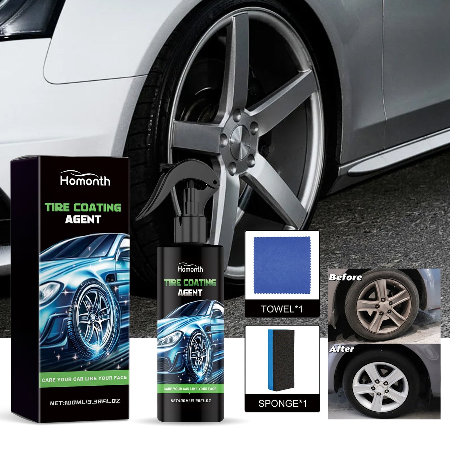 Tire Coating Agent, Automobile Tire Clean Decontamination Anti Aging Renovate Polishing Agent - Korvel