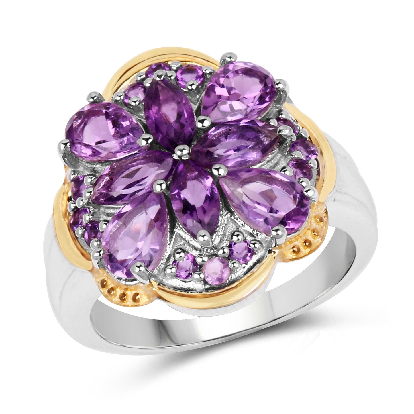 Two Tone Plated 2.66 Carat Genuine Amethyst Sterling Silver Ring