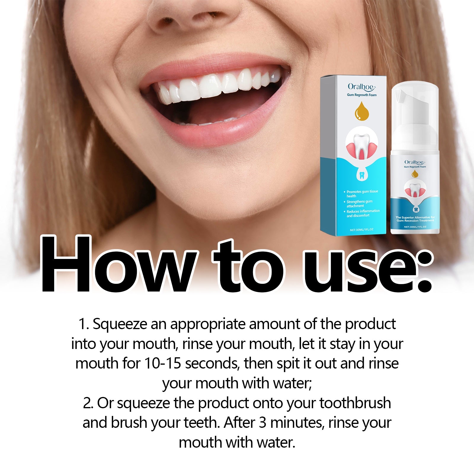 oralhoe Gum Regrowth Foam, Clean Teeth Tartar Care Gums Clean Teeth Anti-Moth Fresh Breath Mousse - Korvel