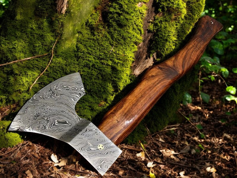 Warrior's Edge Damascus Steel Tomahawk Hatchet with Rosewood Grip - Korvel