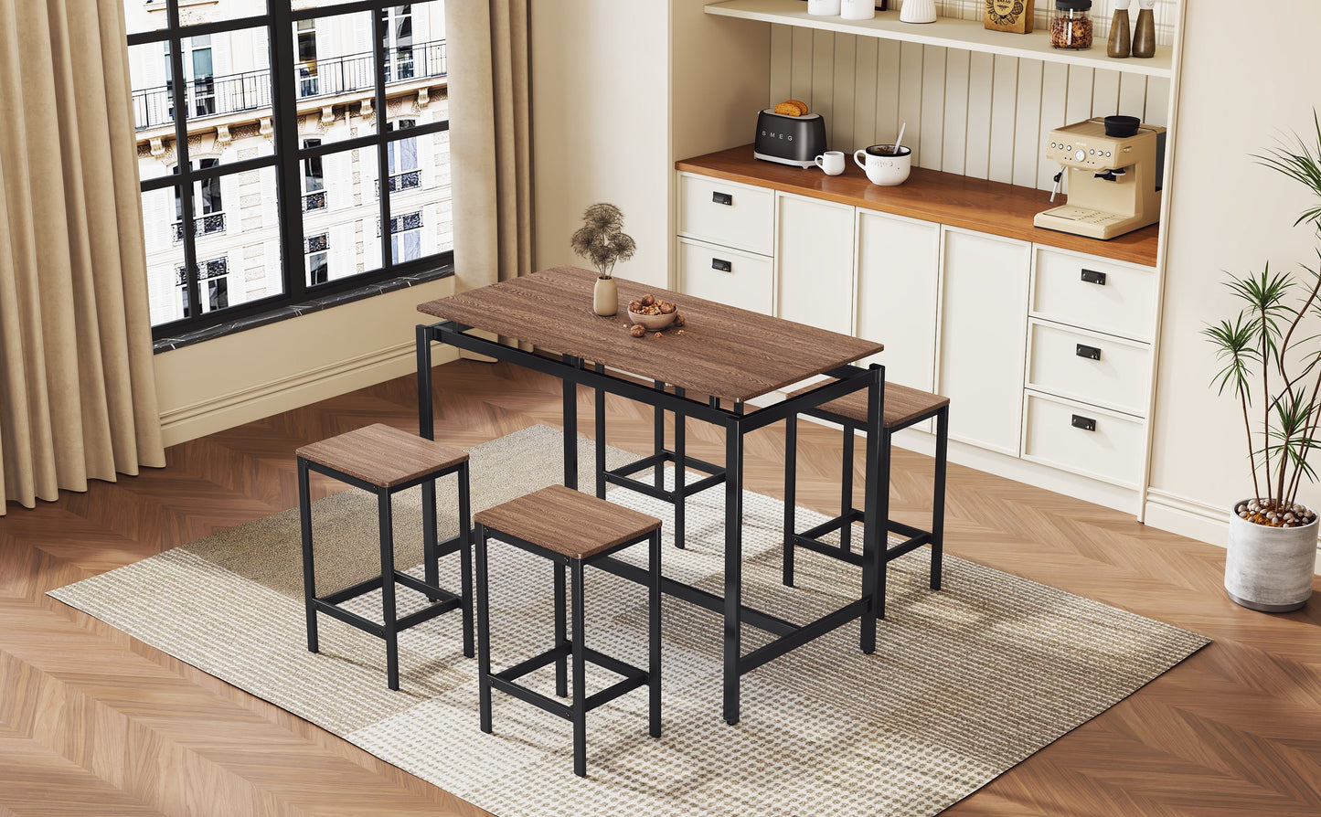 TREXM 5-Piece Compact Bar Table Set - Modern Industrial Design