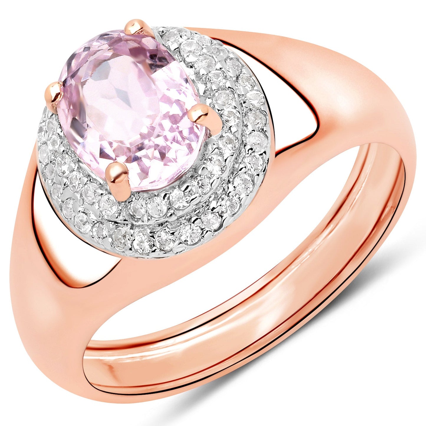 2.17 Carat Kunzite & White Zircon Sterling Silver Engagement Ring