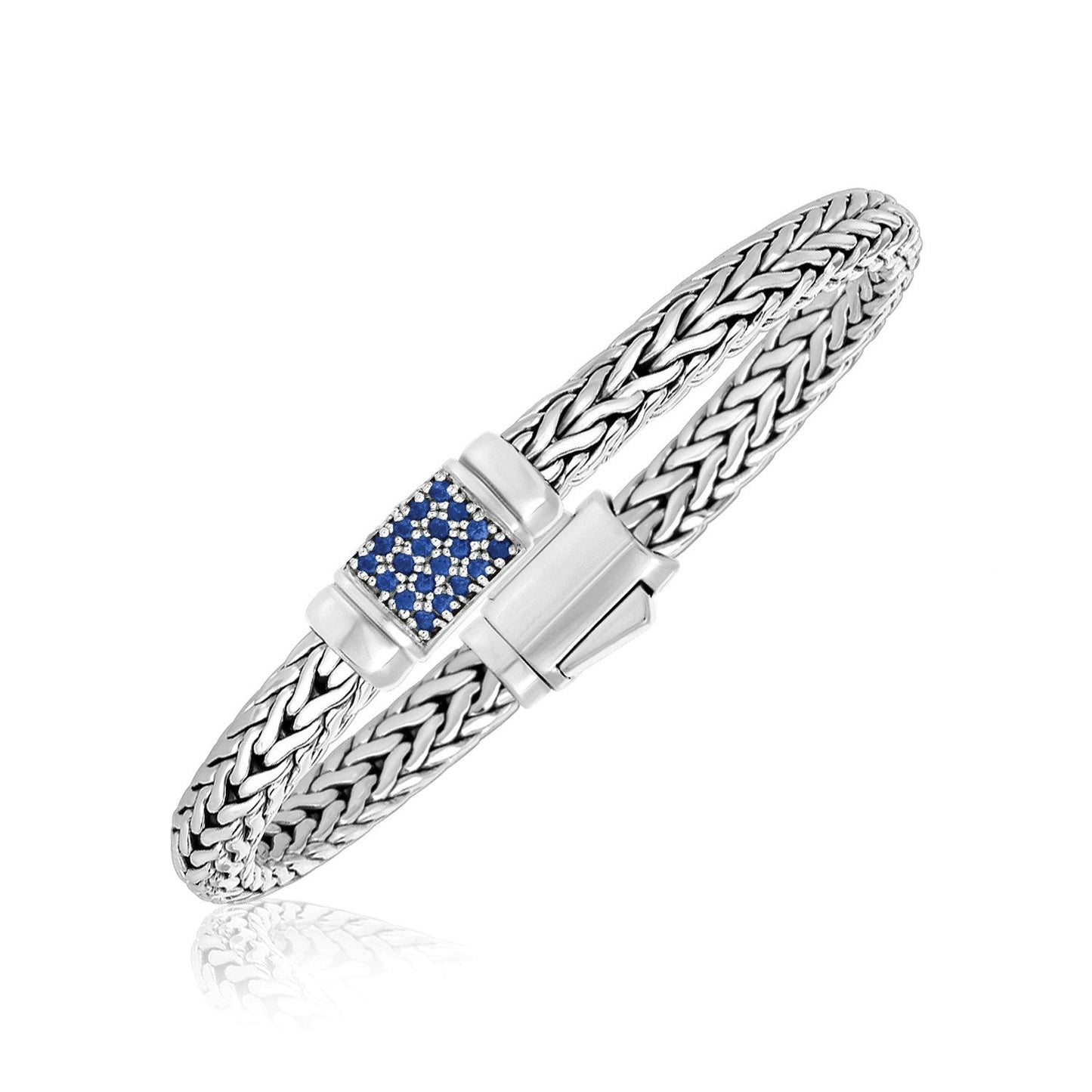Sterling Silver Weave Motif Bracelet with Blue Sapphire