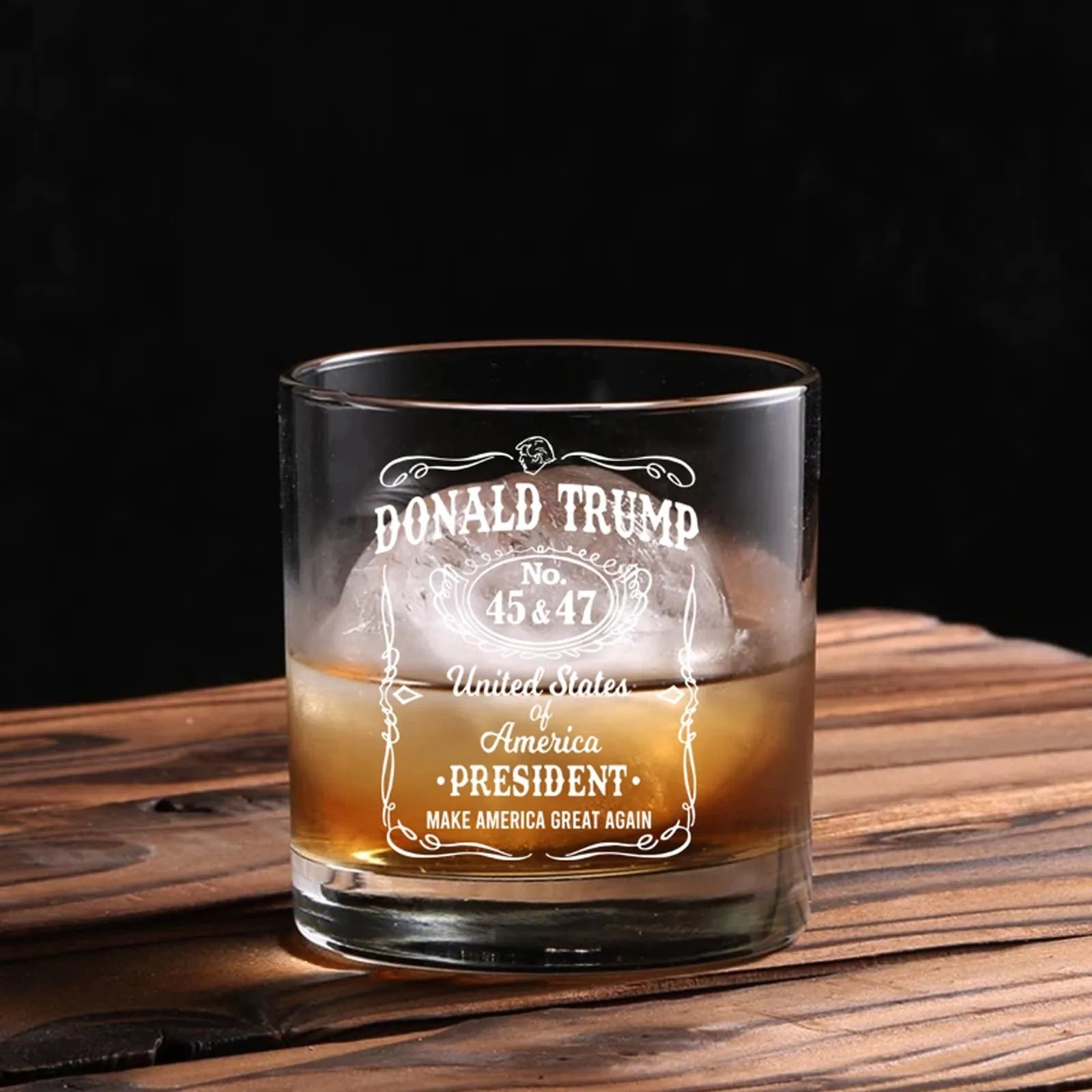 Transparent whiskey glass round straight mouth glass household wine glass beer cup bar tumbler kitchen utensil Trump print glass - Korvel