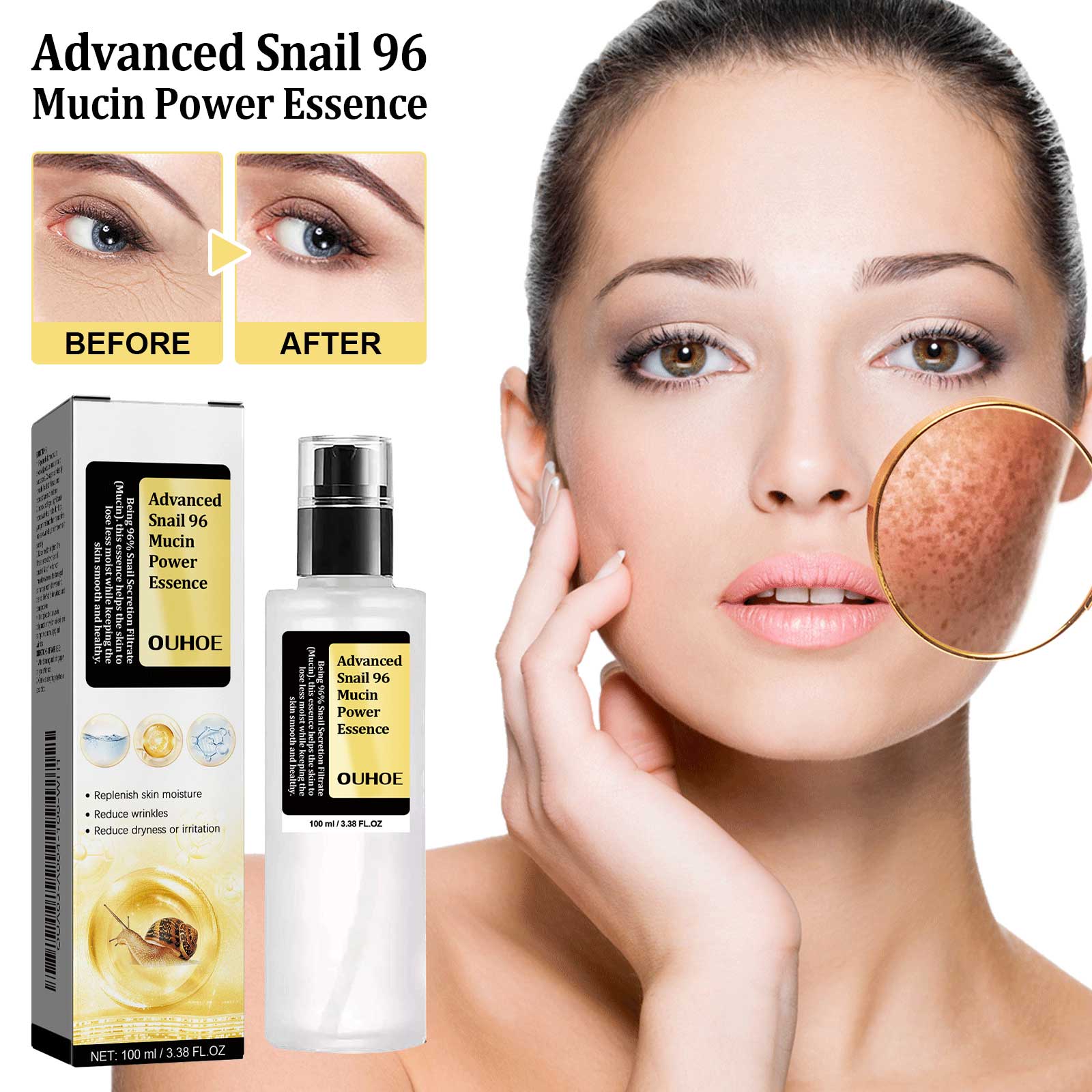 Snail 96 Collagen Power Essence, Repair Skin Barrier Moisturizing And Fading Dark Spots Snail Essence - Korvel