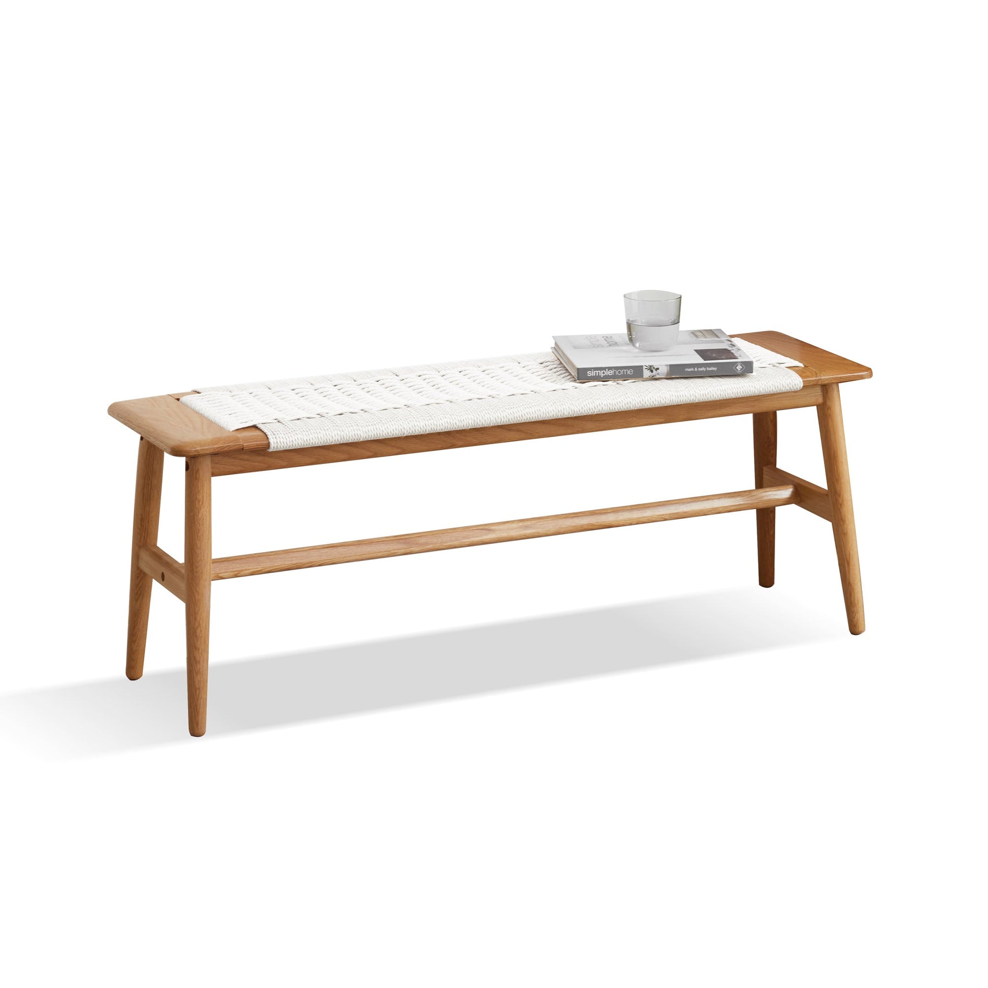 Design Natural Oak Wood Dining Bench Bed Bench for Dining Room, Bedroom, Bathroom (White) - Korvel