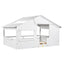 Wood Full Size House Bed with Roof, Window and Guardrail White - Korvel