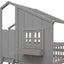 Twin over Twin House Bunk Bed with Roof , Window, Window Box, Door , with Safety Guardrails and Ladder, Grey - Korvel