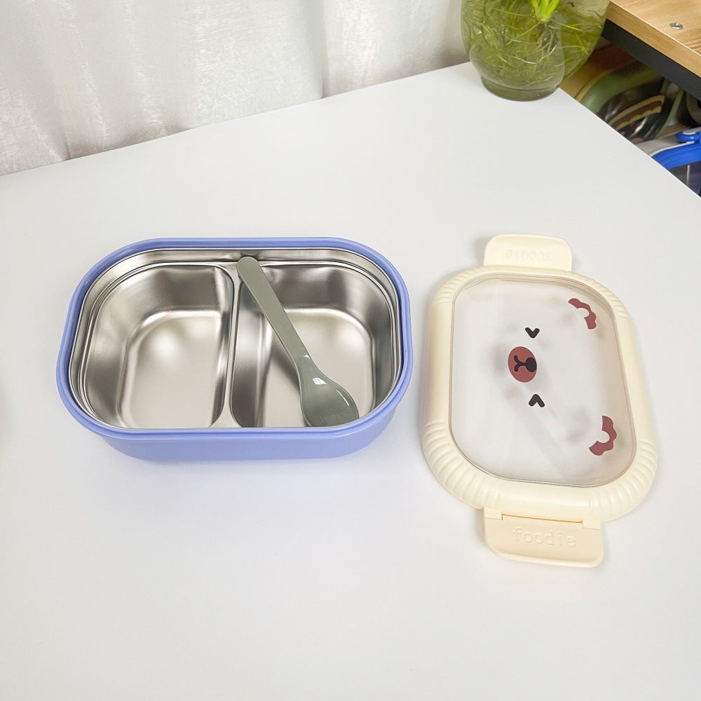 Cartoon cute bear stainless steel portable compartment lunch box with lid - Korvel