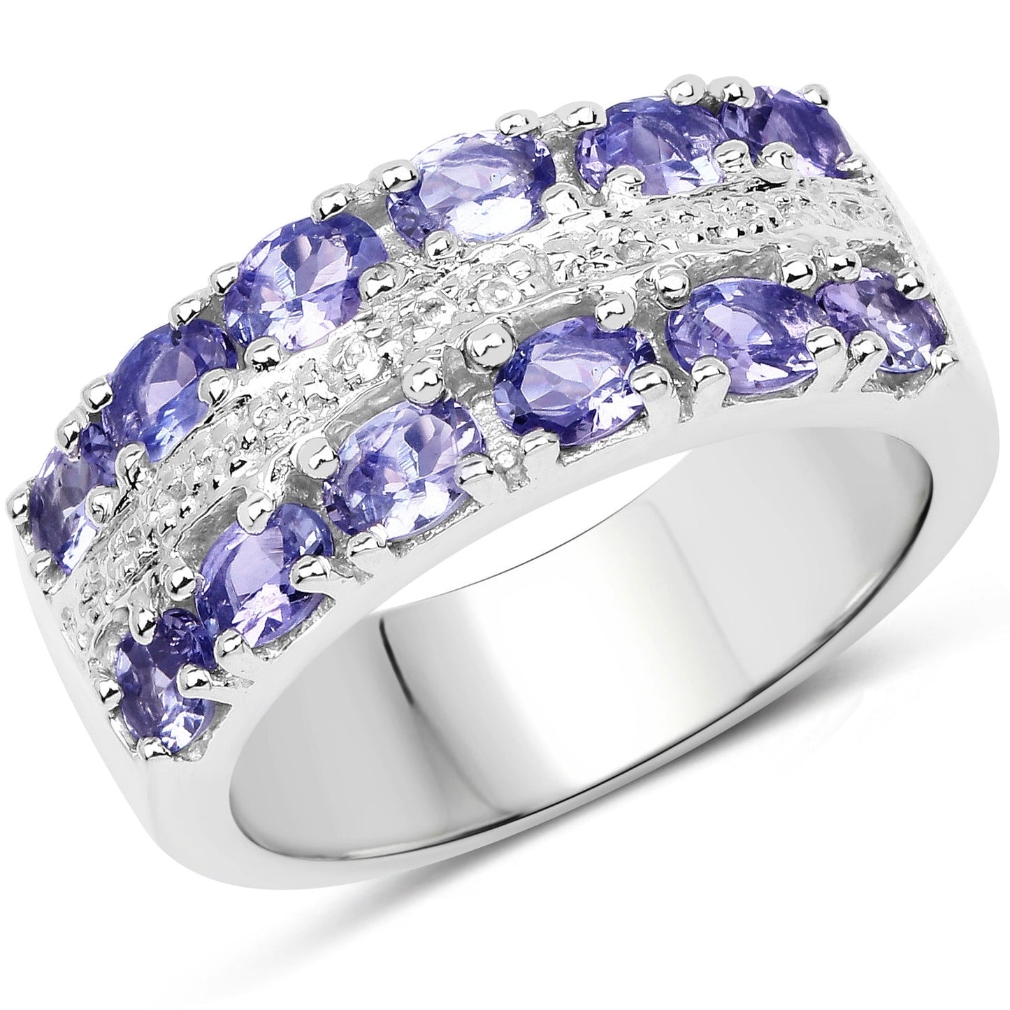 Bague en argent sterling avec tanzanite et topaze blanche de 2,05 carats