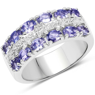 Bague en argent sterling avec tanzanite et topaze blanche de 2,05 carats