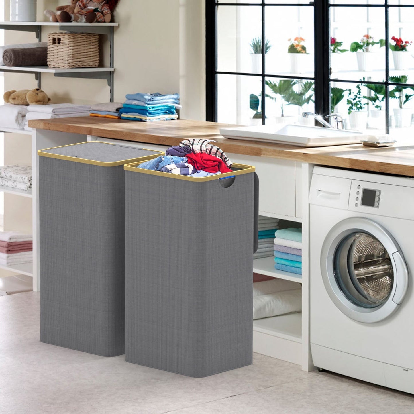 2-Pack Collapsible Laundry Hampers with Lid - 100L Capacity