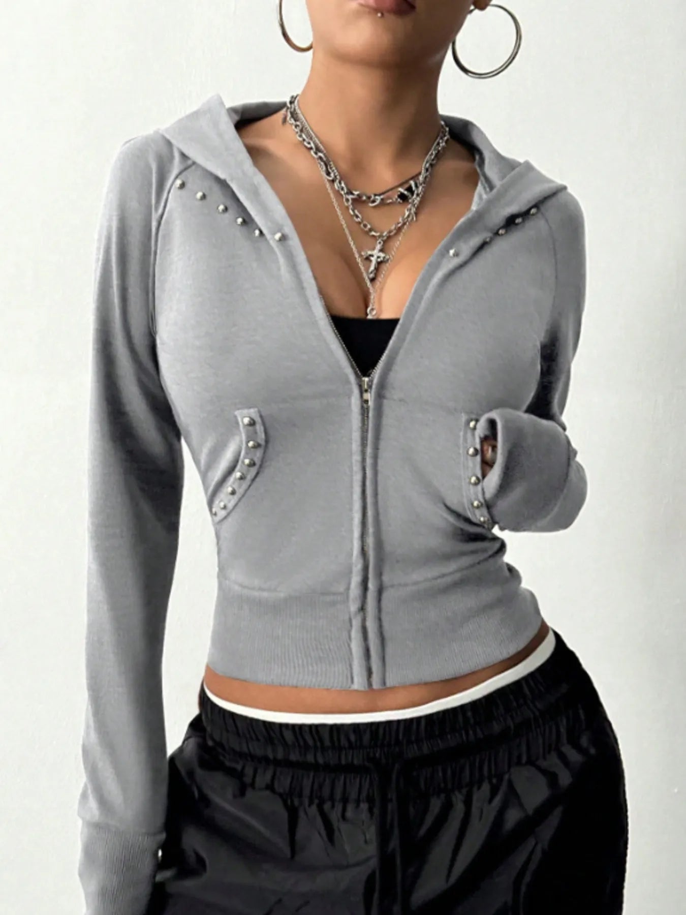 Sudadera con cremallera y manga larga con diseño acanalado