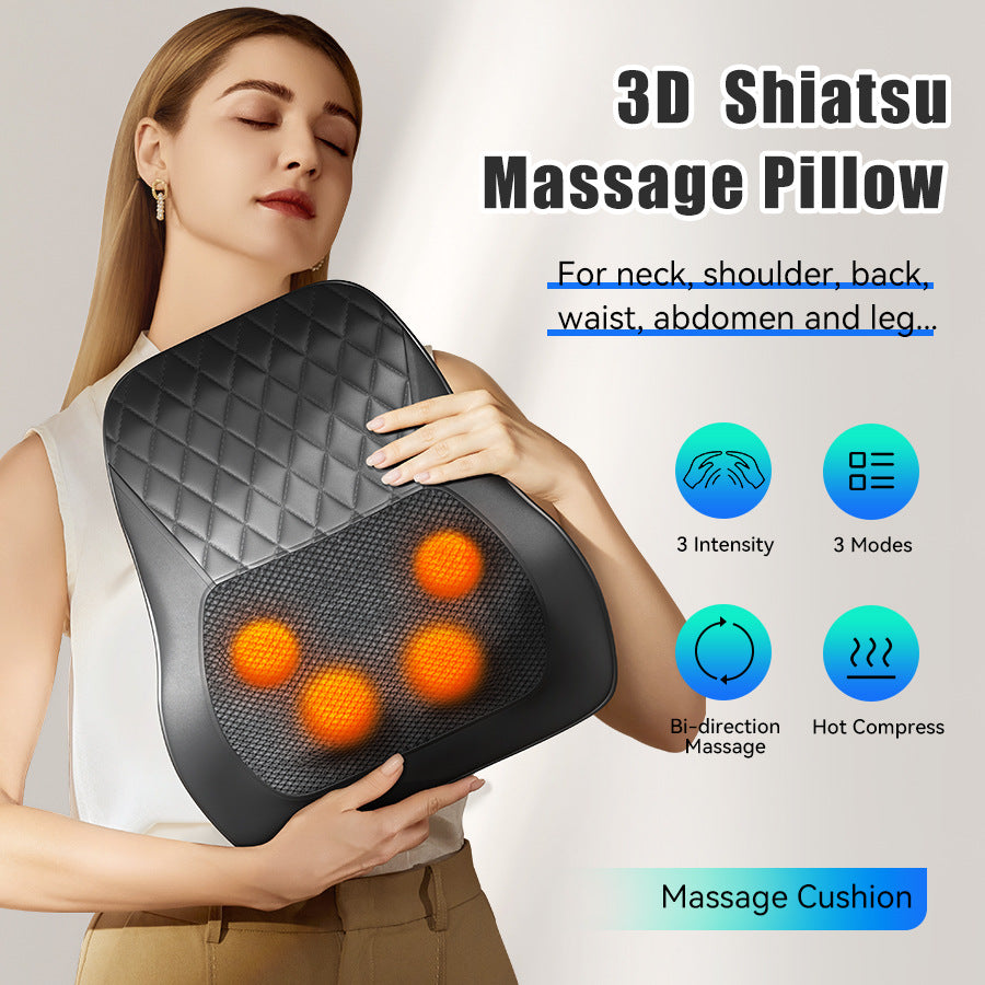 Deep Kneading Neck Shoulder Heat Relax Massage Pillow - Korvel