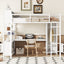 Metal loft bed with wardrobe and L-shaped desk, full-size loft bed with storage cabinet and shelf, white - Korvel