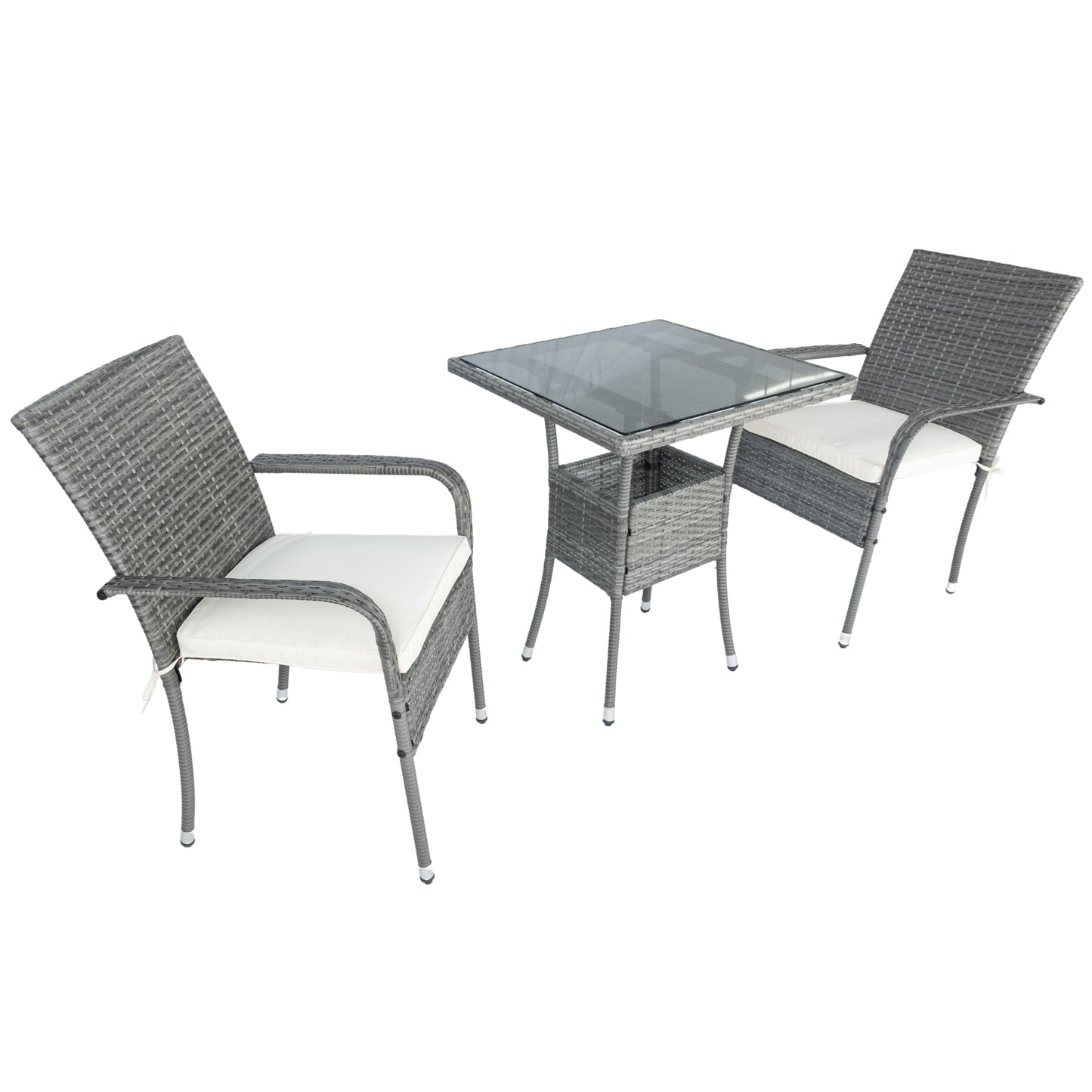 3 Piece Patio Wicker Conversation Set Grey Wicker + white Cushion - Korvel