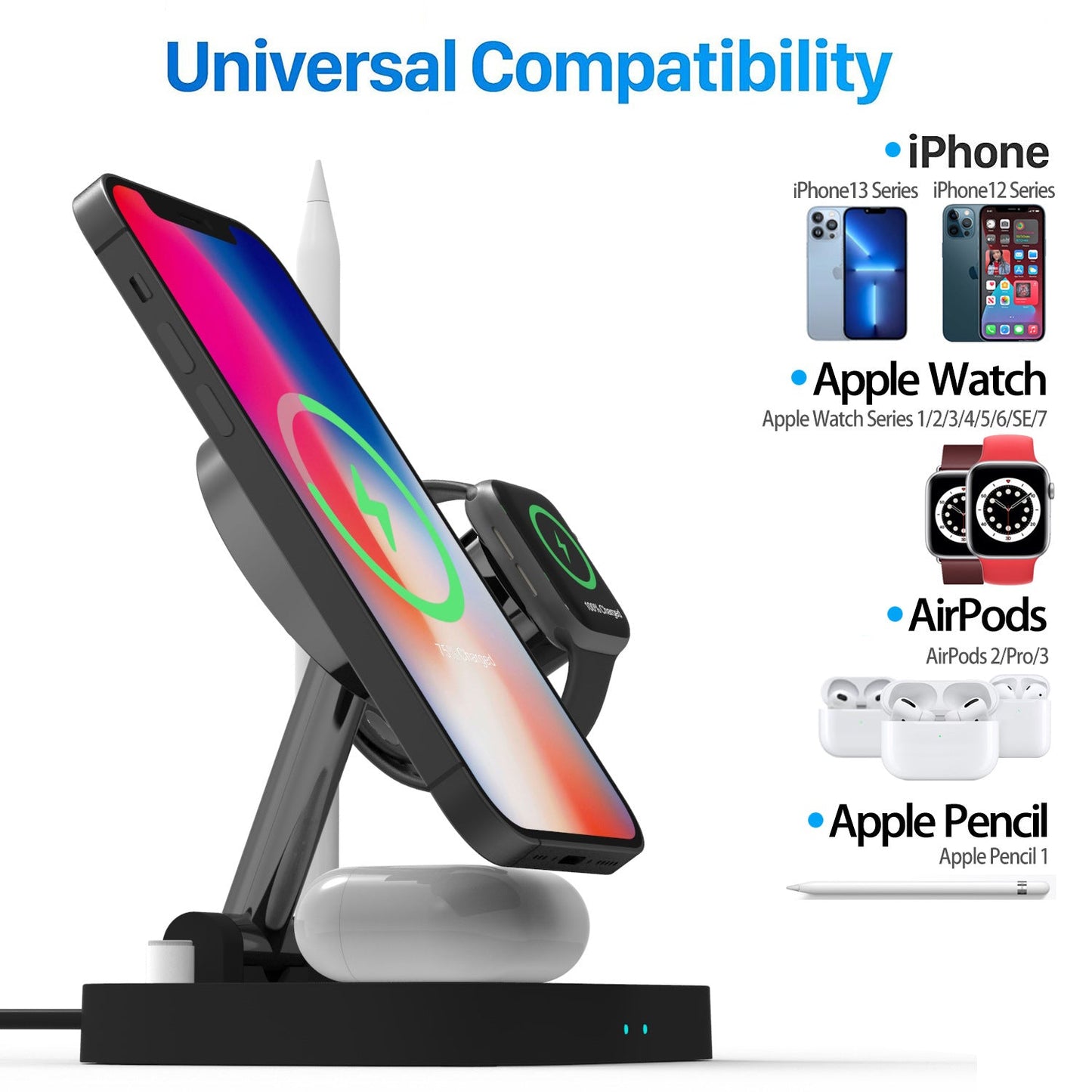 Soporte de Carga Inalámbrica Magnético Vertical MagSafe 4 en 1 Premium