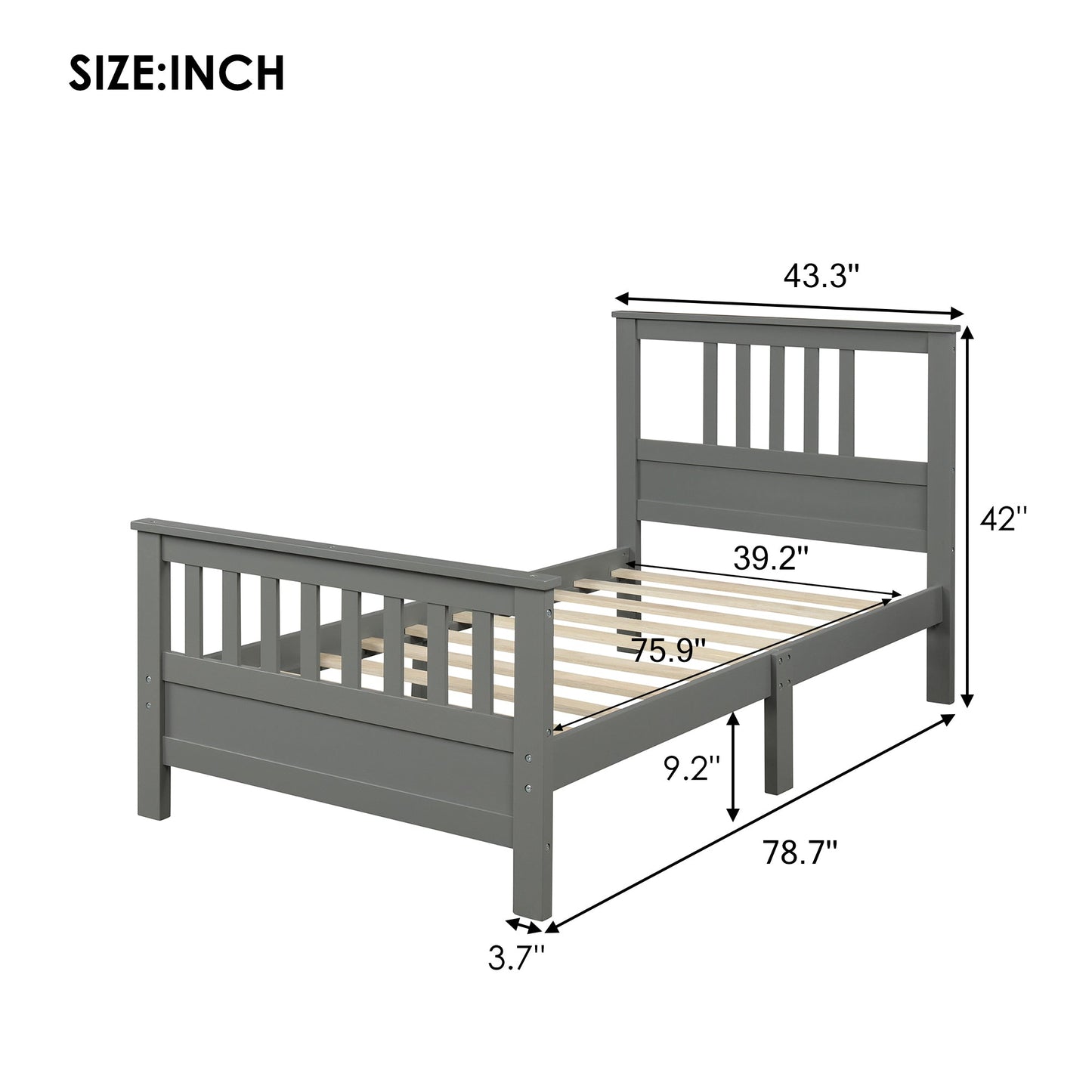 Wood Platform Bed with Headboard and Footboard Twin (Gray) - Korvel