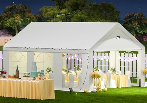 Sannwsg Party Tent -10x20FT Heavy duty Tent with Removable Side, Wedding Exclusive Holday Bithday BBa Backyard Evening Tent - Korvel